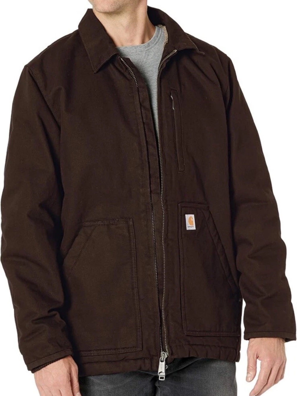 Carhartt Men's Bartlett Loose Fit Washed Duck Sherpa-Lined Coat XL Dark Brown